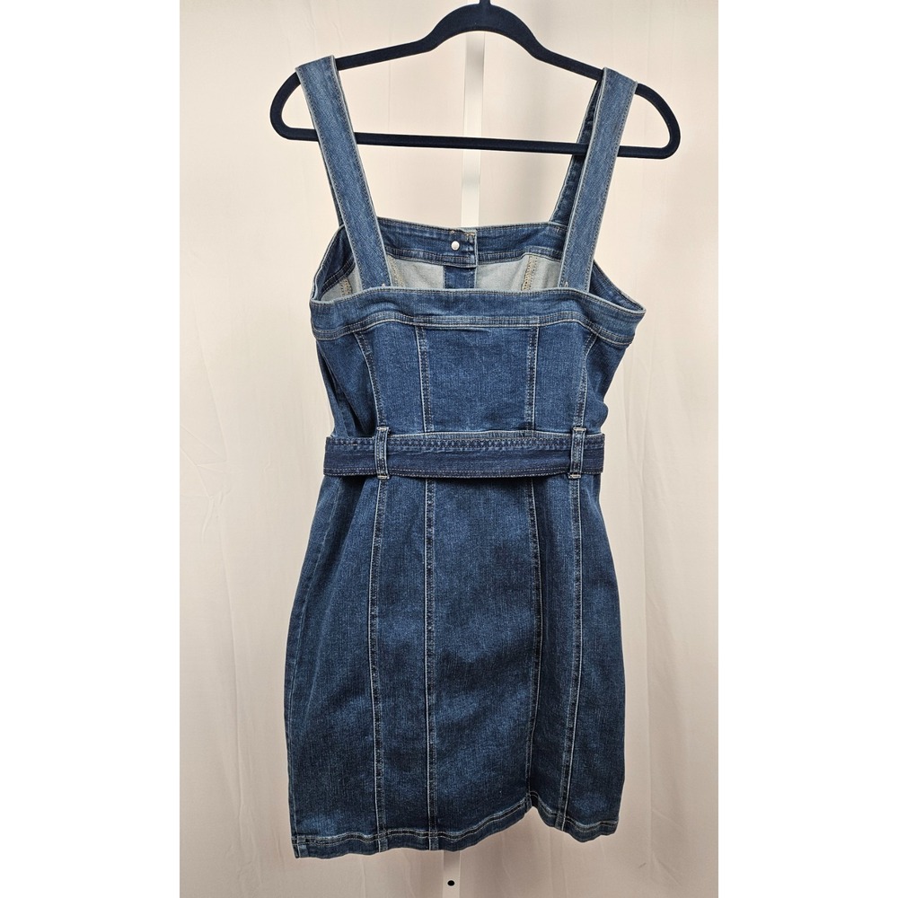 WHBM Denim Button Front Dress Belted Stretch Seam Medium Wash Size 8 Sleeveless - Picture 2 of 6